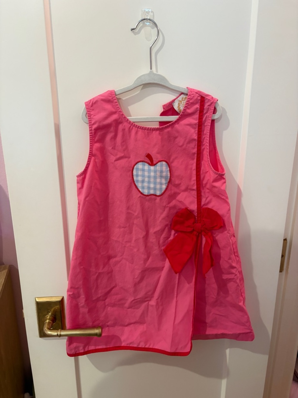 Girls Pink Sleeveless Apple Appliqué Dress with Bow
